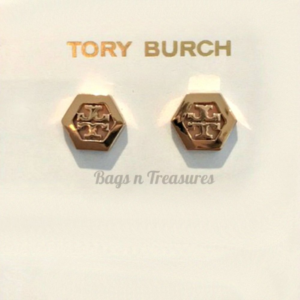 Authentic Tory Burch Stud Logo Earrings in Gold - Picture 4 of 4